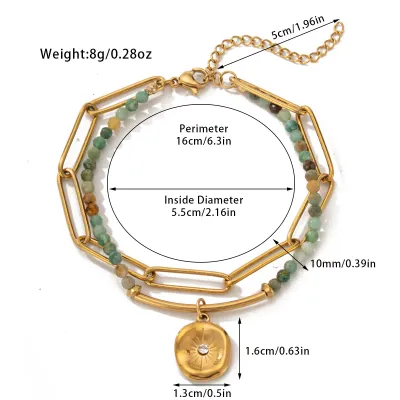 Women Fashion Bohemian Natural Stone Beaded Titanium Steel Bracelet