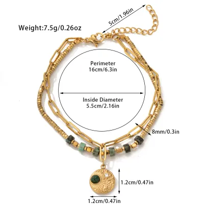 Women Fashion Bohemian Natural Stone Beaded Titanium Steel Bracelet