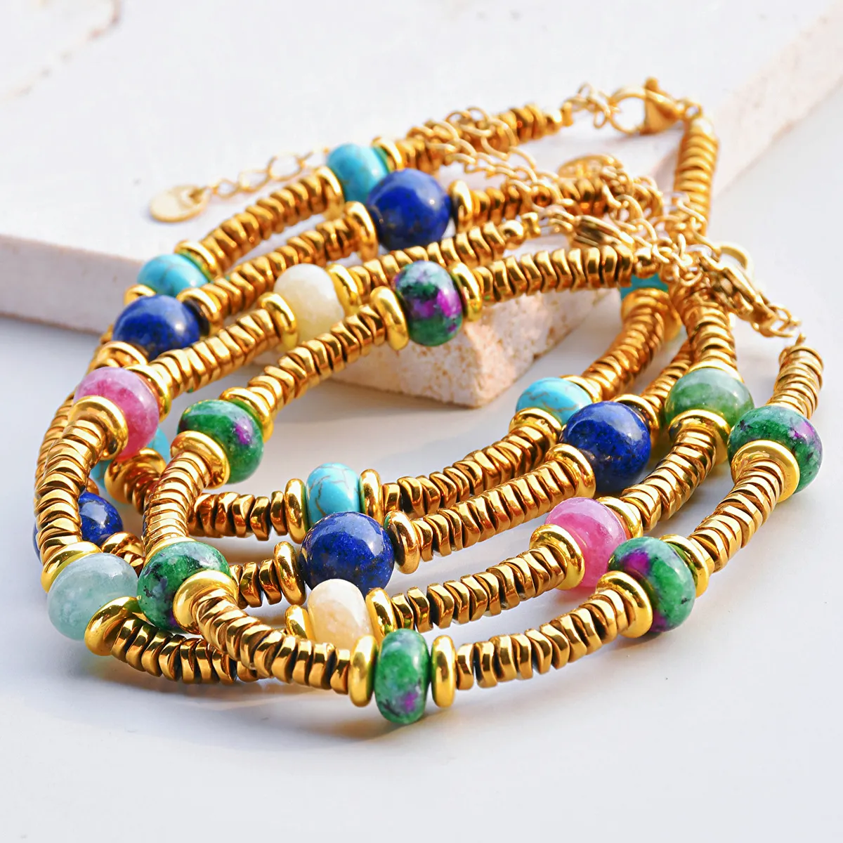 Women Retro Bohemian Natural Stone Beaded Bracelet
