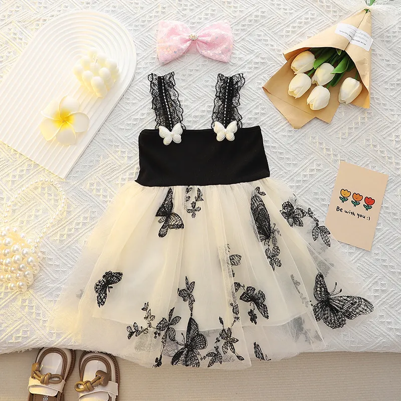 Girls Butterfly Printing Mesh Dress Princess Style for Baby Girls(0-3T)