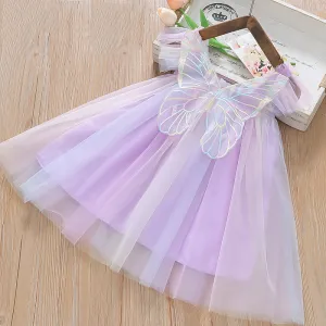 Girls Fashion Multicolor Mesh Butterfly Princess Lace Spliced Dress for Kids Baby Girls Clothing(0-3T)