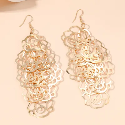 Fashion Simple Multi-Layer Hollow Leaf Earrings Metal Women