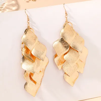 Fashion Simple Multi-Layer Hollow Leaf Earrings Metal Women
