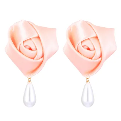 Fashion Three-Dimensional Rose Floral Pearl Pendant Earrings