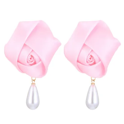 Fashion Three-Dimensional Rose Floral Pearl Pendant Earrings
