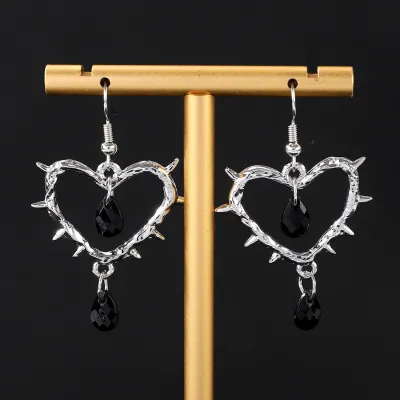 Gothic Heart Cross Earrings Dark Wind