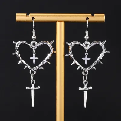 Gothic Heart Cross Earrings Dark Wind