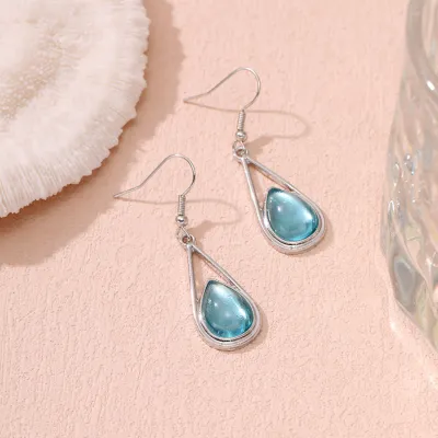 Fashion Drop-Shaped Inlaid Cat's Eye Earrings Zinc Alloy Geometry All-Match