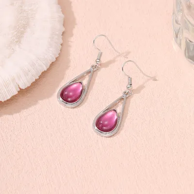 Fashion Drop-Shaped Inlaid Cat's Eye Earrings Zinc Alloy Geometry All-Match