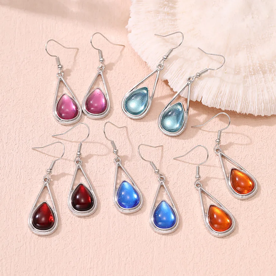 Fashion Drop-Shaped Inlaid Cat's Eye Earrings Zinc Alloy Geometry All-Match