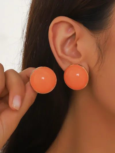 Elegant Retro Geometric Round Stud Earrings Metal