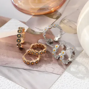 Fresh Sweet Daisy Flower Hoop Earrings Alloy Pastoral Style