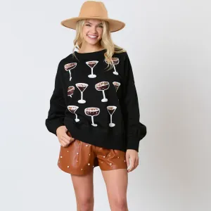 Women's Casual Wine Glass Sequins Pullover Sweatshirt