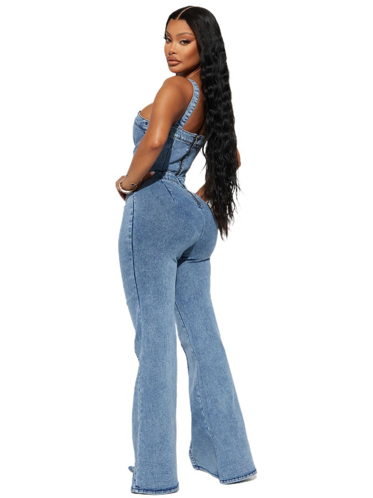 Wholesale Women Fashion Single Breasted Denim Jumpsuit