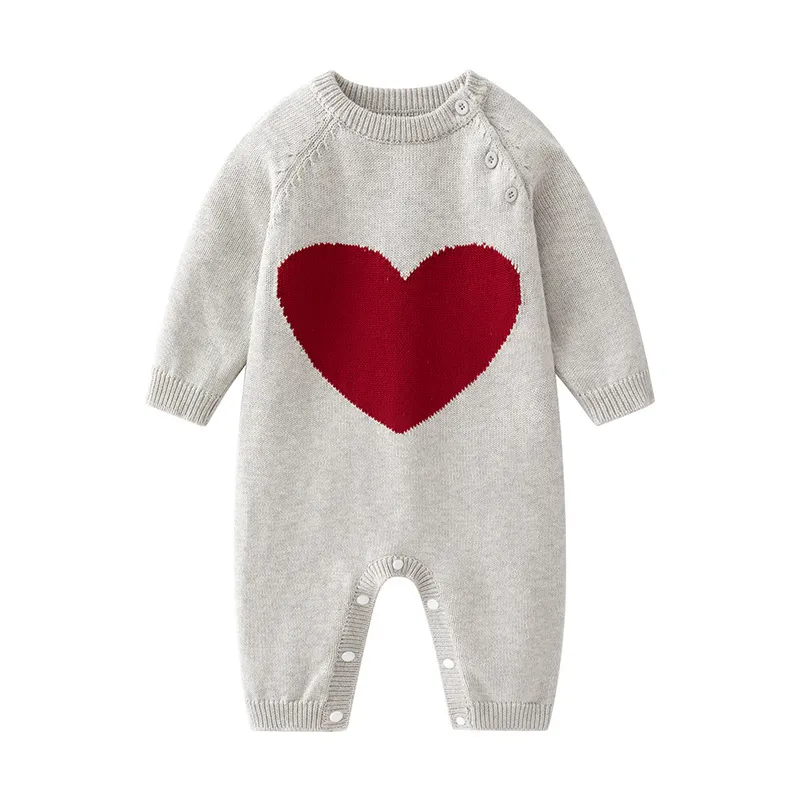 Winter Baby Heart Jacquard Long Sleeve Knit One Piece