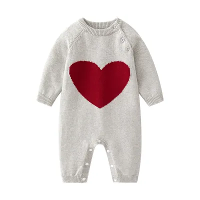 Winter Baby Heart Jacquard Long Sleeve Knit One Piece