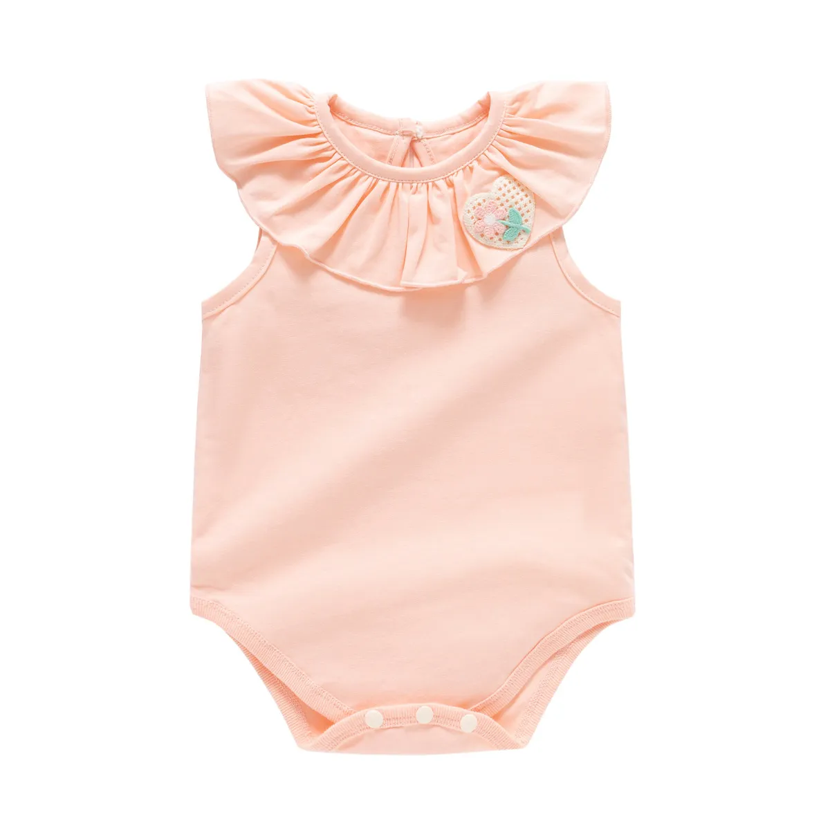 Baby Girls Solid Color Sleeveless Ruffled One Piece Cotton Sweet Clothing