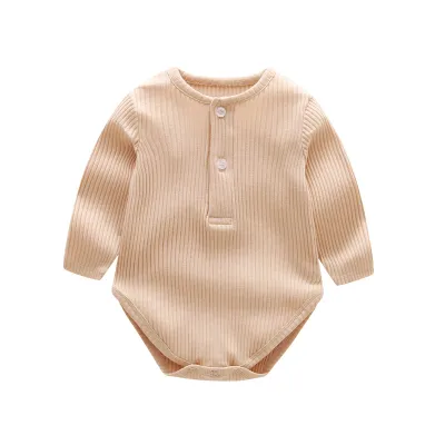 Baby Simple Solid Color Ruffled Thread Long Sleeve One Piece Neutral Cotton Romper 0-3T