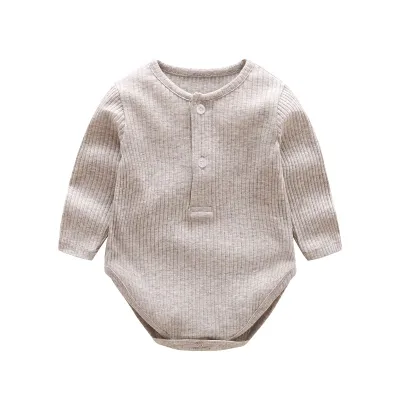 Baby Simple Solid Color Ruffled Thread Long Sleeve One Piece Neutral Cotton Romper 0-3T
