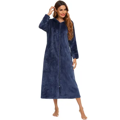 Winter Women's Flannel Zipper Long Sleeve Cardigan Pajamas