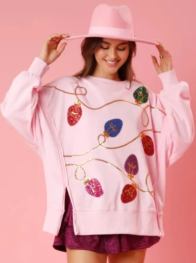 Women Casual Loose Sequin Long Sleeve Pullover Sweatshirt