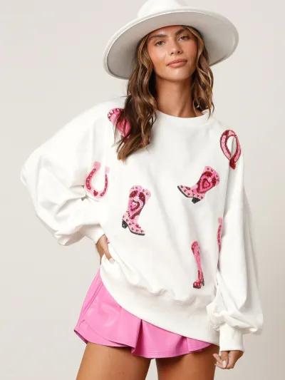 Women Fashion Sequin 3D Effect Pullover Sweatshirt