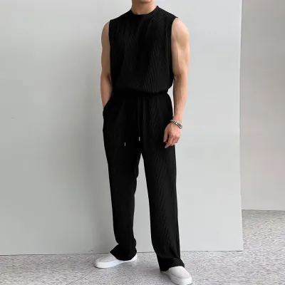 Men Casual Solid Color Sports Two-Piece Set