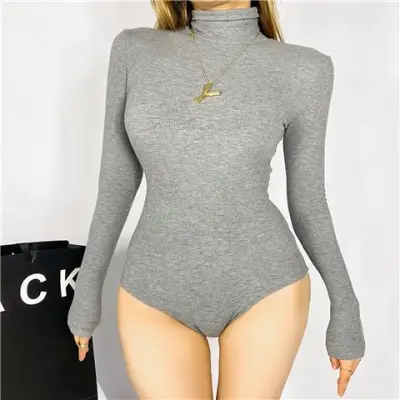 Summer Fashion Solid Color Slim Fit Turtle Neck Long Sleeve Bodysuit