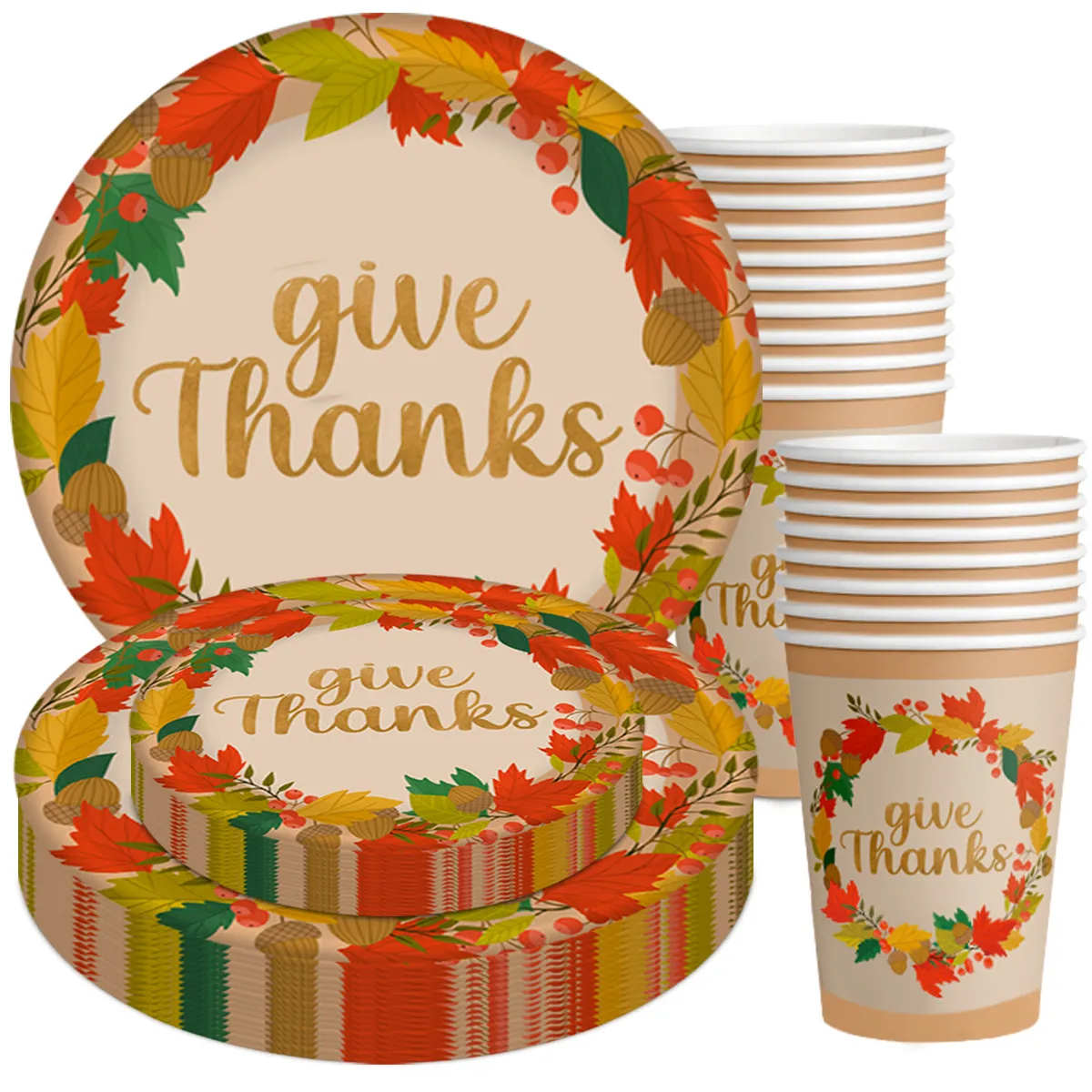 Thanksgiving Disposable Paper Cups And Plates Set 10pcs Cartoon