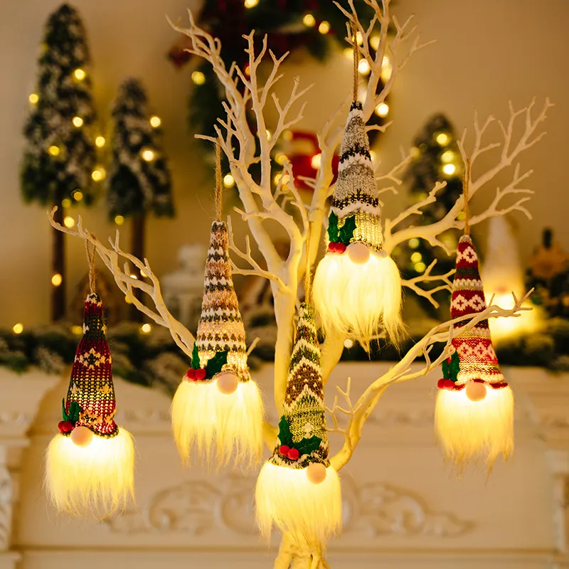 Christmas Knitted Hat With Light Up Faceless Doll Pendant