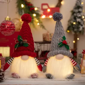 Christmas Party Decoration With Lights Gnome Knitted Hat Luminous Rudolph Doll Ornaments