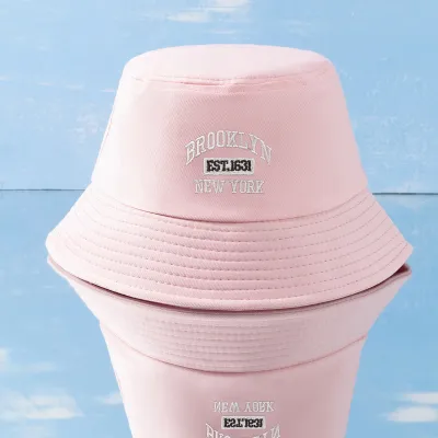 Women Simple Letter Embroidered Sunshade Bucket Hats Unisex Couple Cotton