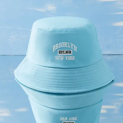 Women Simple Letter Embroidered Sunshade Bucket Hats Unisex Couple Cotton