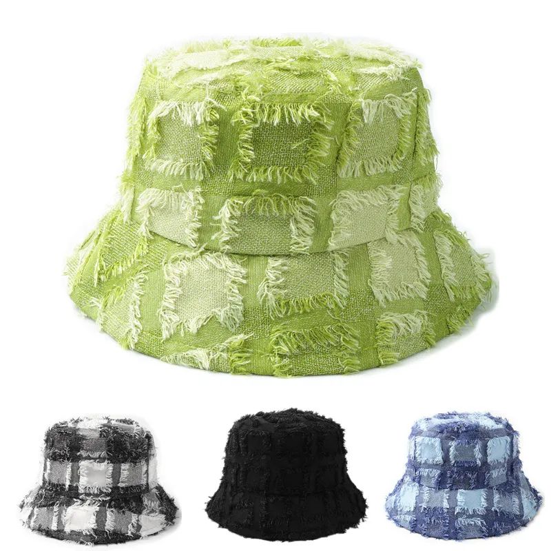 Women Fashion Burr Plaid Sunscreen Bucket Hat