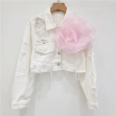 Fashion Creative Three-Dimensional Floral Personality Hole Denim Jacket