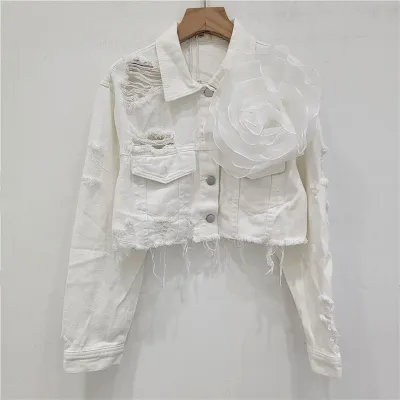 Fashion Creative Three-Dimensional Floral Personality Hole Denim Jacket