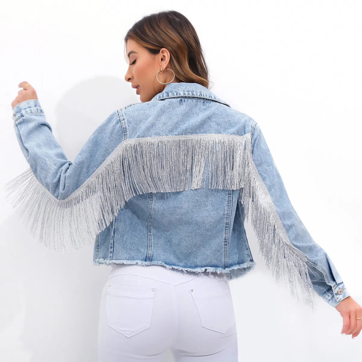 Women Fashion Tassel Denim Jacket Street Hipster