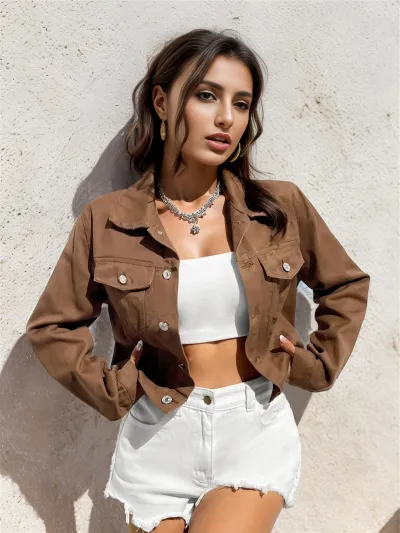 Women Fashion Solid Color Denim Jacket Street Hipster