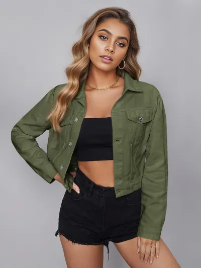 Women Fashion Solid Color Denim Jacket Street Hipster
