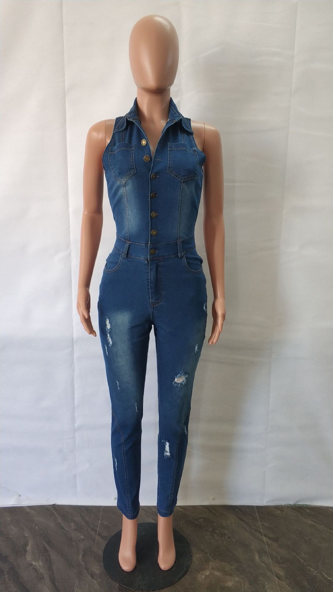 Wholesale Women Sexy Lapel Sleeveless Single-Breasted Denim