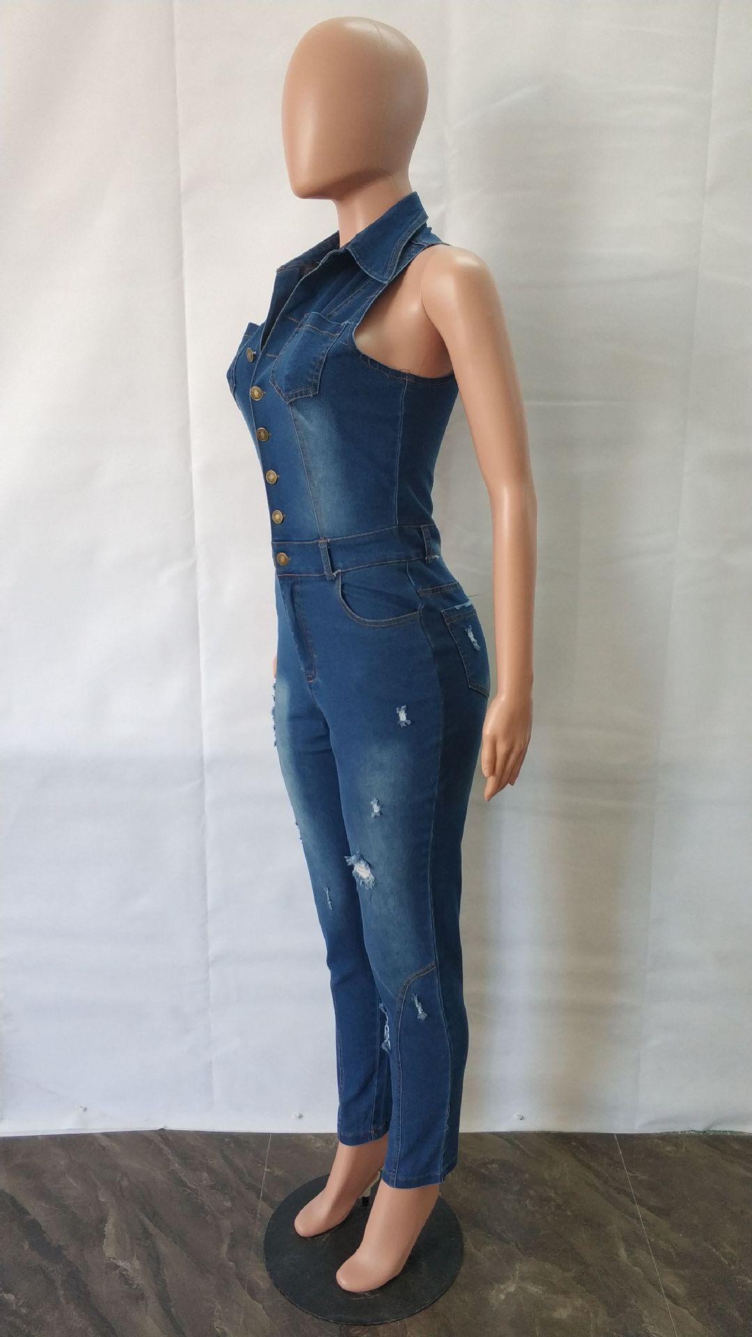 Wholesale Women Sexy Lapel Sleeveless Single-Breasted Denim