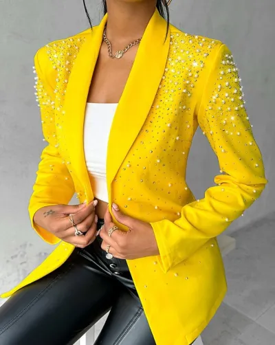 Women Casual Beaded Long Sleeve Blazer Jacket