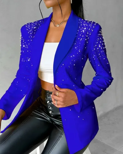 Women Casual Beaded Long Sleeve Blazer Jacket