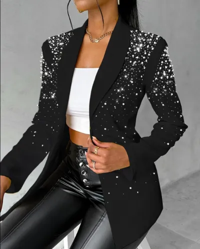 Women Casual Beaded Long Sleeve Blazer Jacket