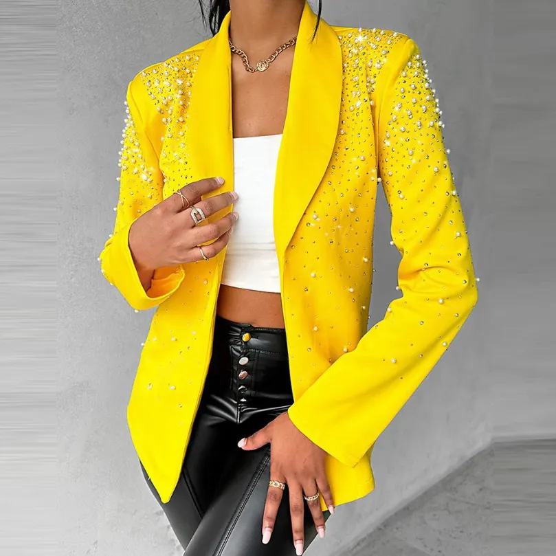 Women Casual Beaded Long Sleeve Blazer Jacket