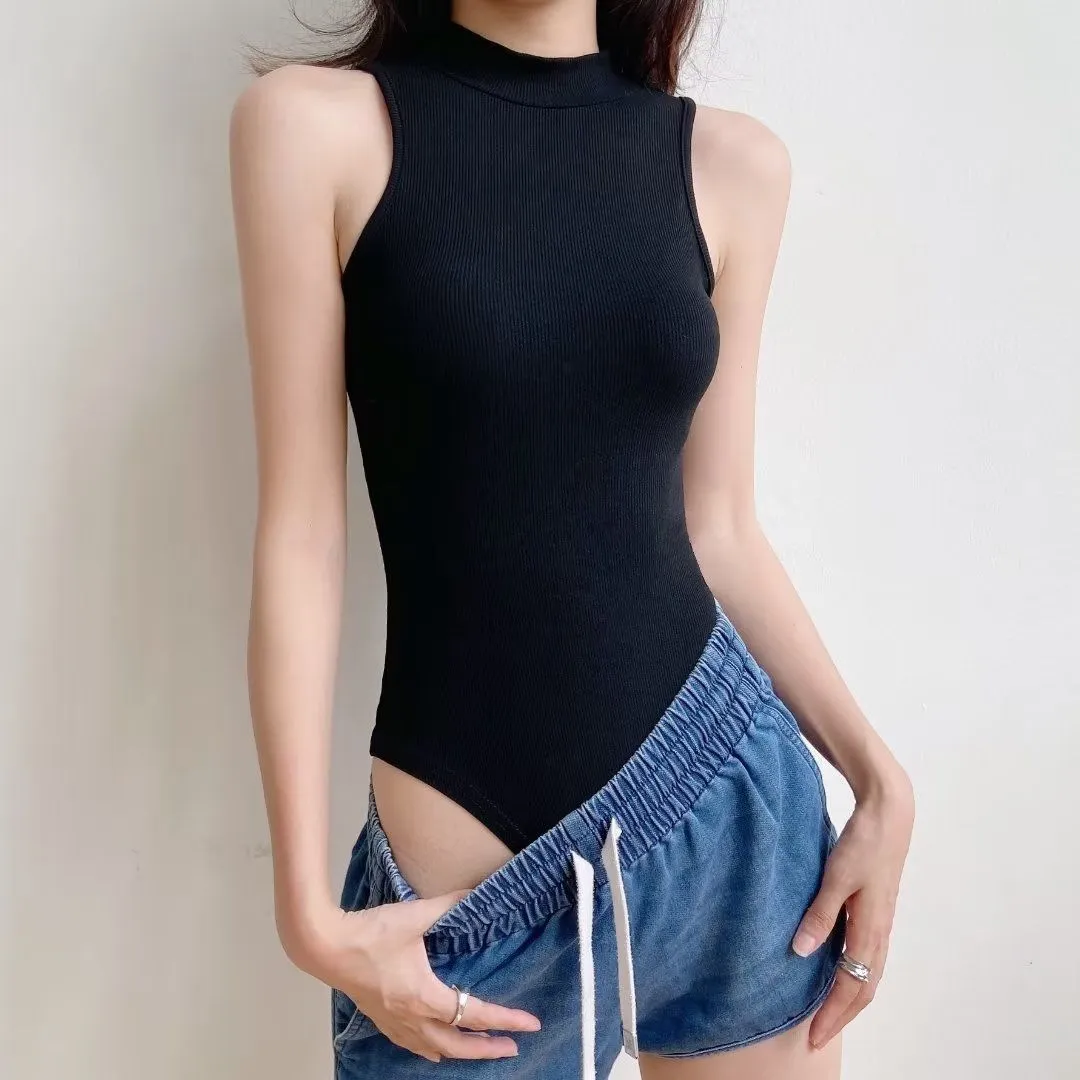 Women Sexy Semi-High Collar Sleeveless Bodysuit
