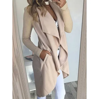 Women Slim Fit Lapel Long Sleeve Coat Jacket Solid Color Commuter Wind