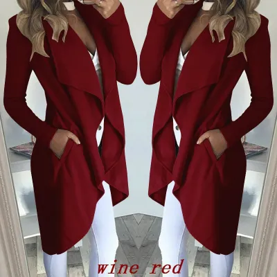 Women Slim Fit Lapel Long Sleeve Coat Jacket Solid Color Commuter Wind