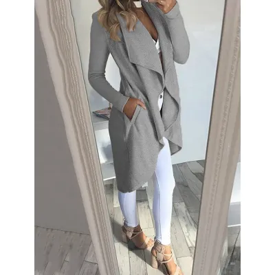 Women Slim Fit Lapel Long Sleeve Coat Jacket Solid Color Commuter Wind