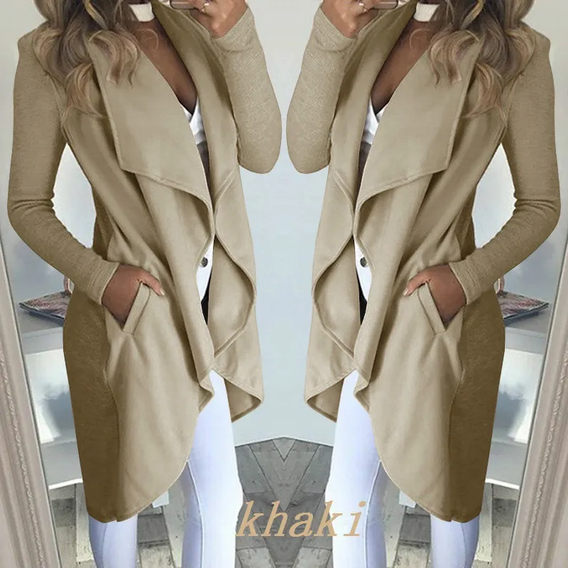 Women Slim Fit Lapel Long Sleeve Coat Jacket Solid Color Commuter Wind